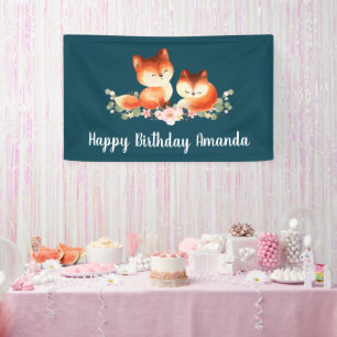 Lona 2 Cuto Little Red Foxes Watercolor Design Cumpleañ