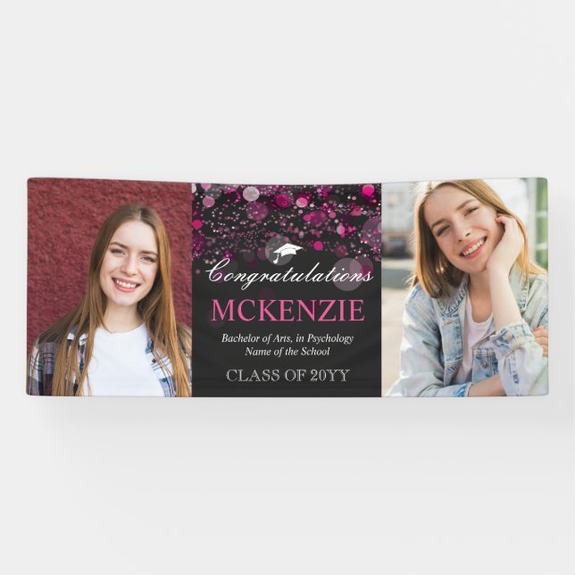 Lona 2 Photos Congratulations Hot Pink Bokeh Graduation (Horizontal)