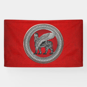 Lona [300] León alado asirio: Lamassu plateado y negro