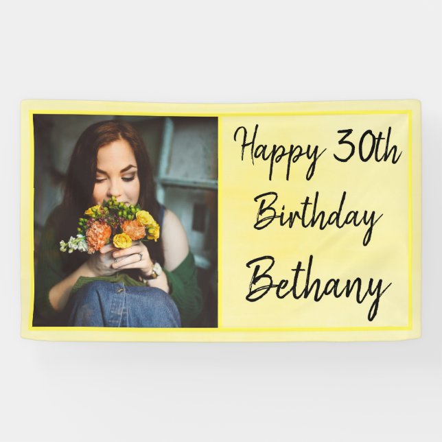 Lona 30.ª acuarela amarilla Foto cumpleaños (Horizontal)