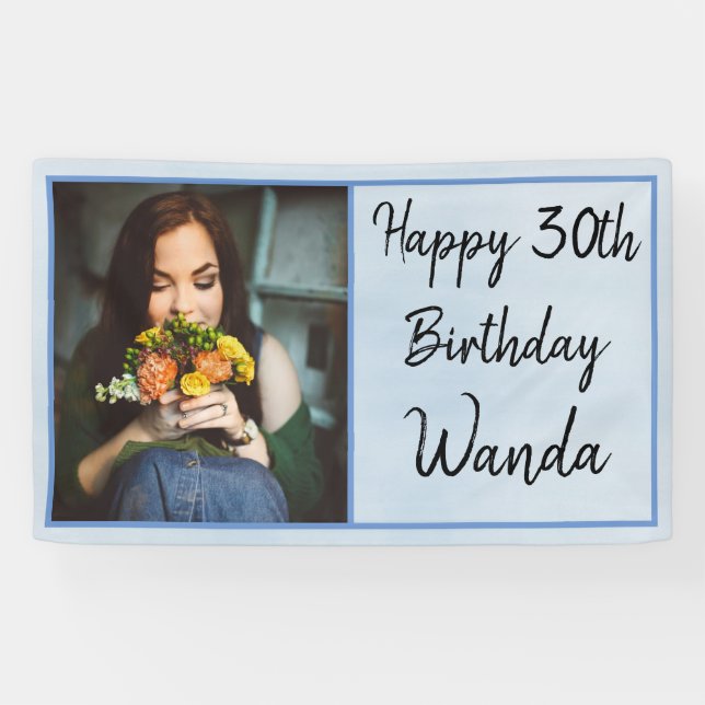 Lona 30.ª foto azul feliz cumpleaños (Horizontal)