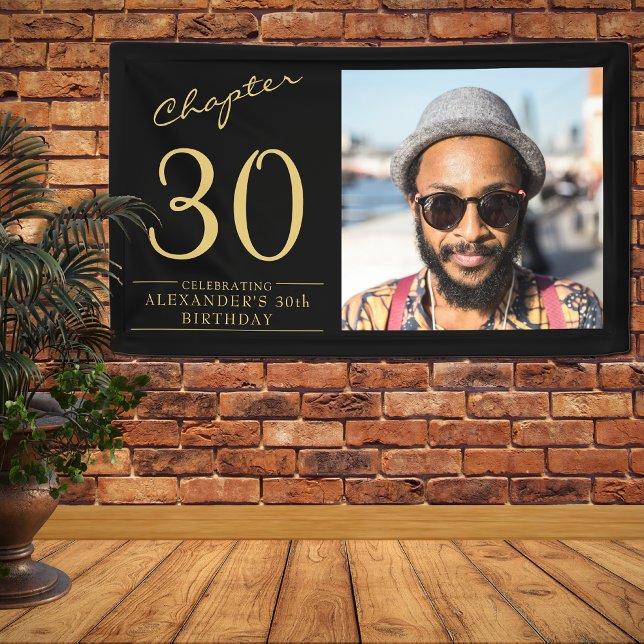 Lona 30.ª foto de oro negro (Celebrate that 30th birthday with this unique personalized wall banner.)