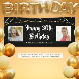 Lona 30.º Birthday String Lights Photo Name Black