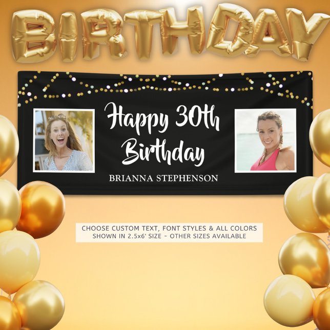 Lona 30.º Birthday String Lights Photo Name Black (Subido por el creador)