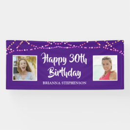 Lona 30.º cumpleaños Luces de cuerda púrpura nombre de