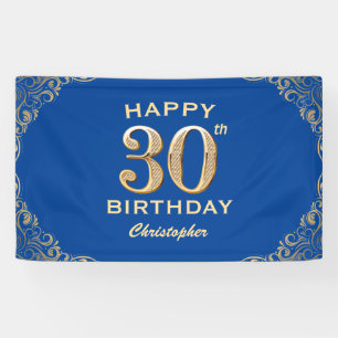 Lona 30.º marco Purpurina azul y dorado Fiesta de cumpl