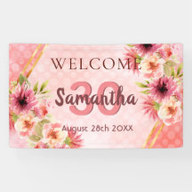 30 años fiesta flores rosadas bienvenidos