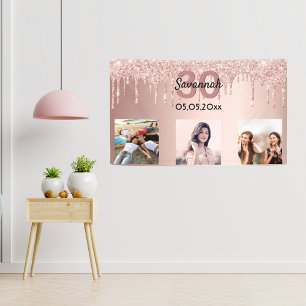 Lona 30 años personalizado foto rosa purpurina rosa dor