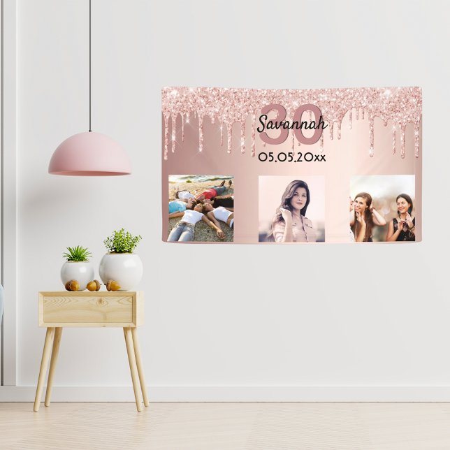 Lona 30 años personalizado foto rosa purpurina rosa dor (Subido por el creador)