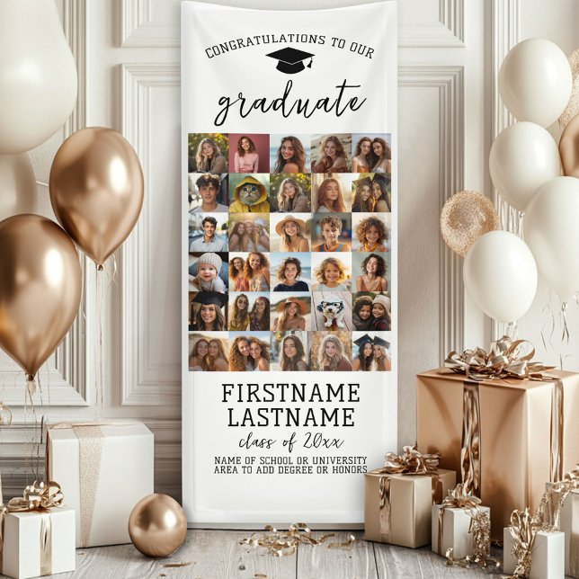 Lona 30 Foto - Graduación de blanco mínimo moderno (Custom Graduation Banner - Great for a backdrop or Grad Party Decoration)