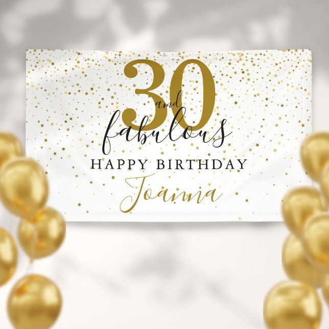Lona 30 y fabuloso cumpleaños elegante oro y negro (30 and Fabulous Birthday Elegant Gold and Black Banner)
