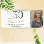 Lona 30 y Fabulous Elegant Script 30th Birthday Photo<br><div class="desc">30 y Fabulous Elegant Script 30th Birthday Photo Banner. Gran señal para el fiesta de 30 años con una foto de un personalizado. Personaliza el cartel con tu foto, tu nombre y la edad, y haz tu propio banner de fiesta de cumpleaños. Es genial para la fiesta de cumpleaños de...</div>