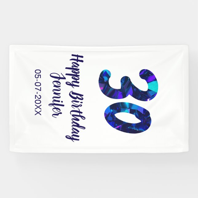Lona 30th birthday add name date year blue sparkle  (Horizontal)