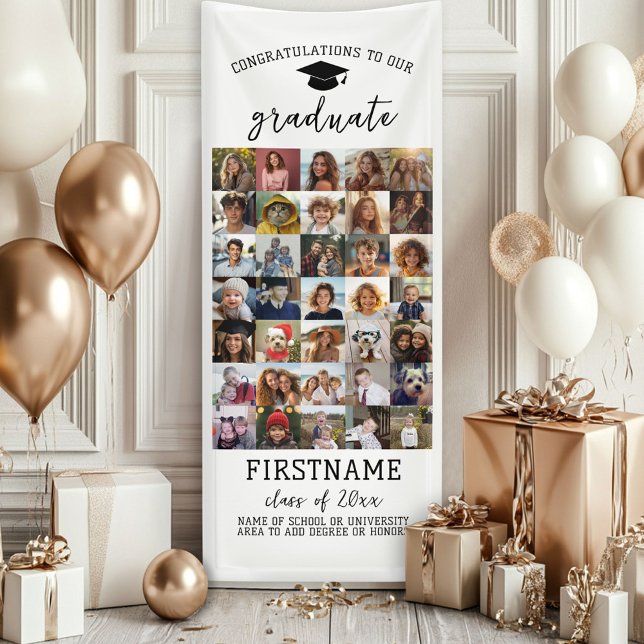 Lona 35 Foto - Graduación Moderno Minimal Blanco (Custom Graduation Banner - Great for a backdrop or Grad Party Decoration)