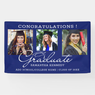Lona 3 Collages de fotos Felicitaciones Graduate Blue 2