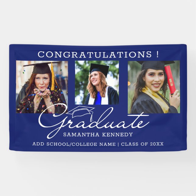 Lona 3 Collages de fotos Felicitaciones Graduate Blue 2 (Horizontal)