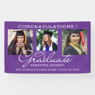 Lona 3 Collages de fotos Felicitaciones Graduate Purple