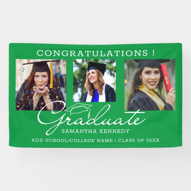 Lona 3 Felicitaciones Collage de fotos Grad 2023 Green (Horizontal)