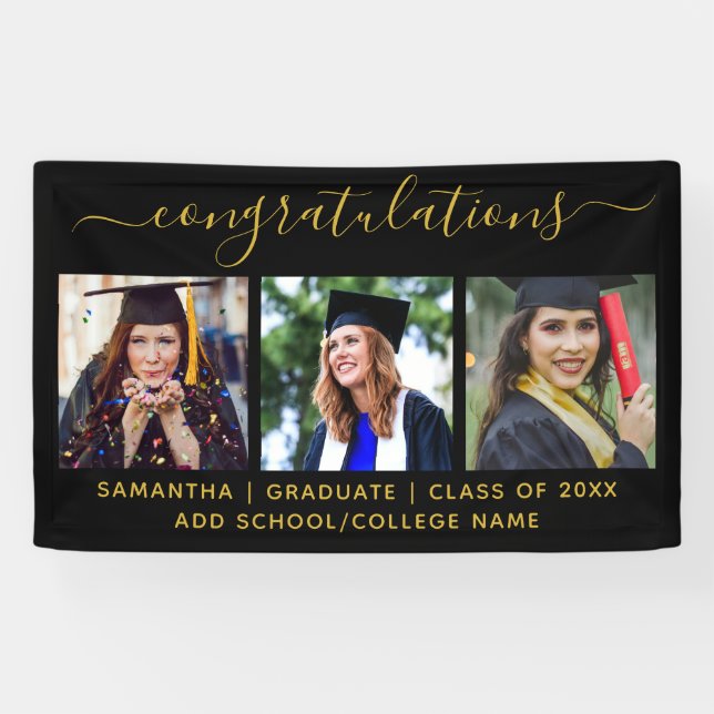 Lona 3 Foto Black Gold Felicitaciones Graduado 2022 (Horizontal)