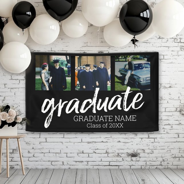 Lona 3 Graduación de fotos - Negro estilo moderno de es (Custom Graduation Banner for a Grad Party or Open House)