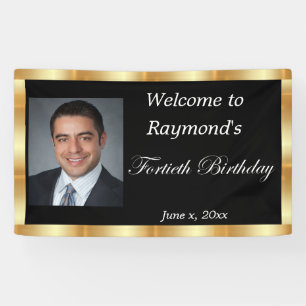 Lona 40º cumpleaños, Relieve metalizado dorado, negro