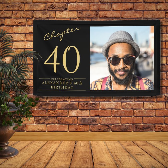 Lona 40.ª foto de oro negro (40th Birthday celebrations just got better with this unique personalized wall banner.)