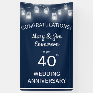 Lona 40.º Aniversario Boda Banner Navy White