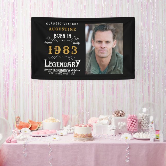 Lona 40.º Cumpleaños 1983 Legendario Negro Y Oro (Fiesta)