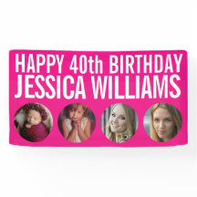 40.º cumpleaños blanco rosado cuatro círculos de f