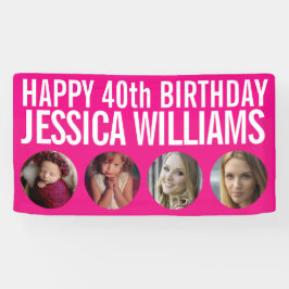 Lona 40.º cumpleaños blanco rosado cuatro círculos de f