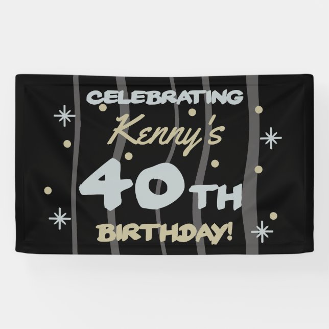 Lona 40.º Fiesta de cumpleaños añada tu nombre (Horizontal)