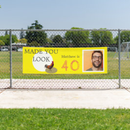 Lona 40.º gallo de pollo con foto de cumpleaños