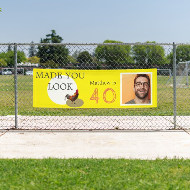 Lona 40.º gallo de pollo con foto de cumpleaños (In situ)