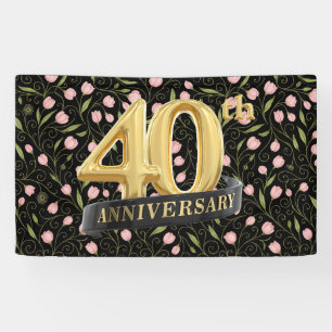 Lona 40° aniversario flor rosa en negro