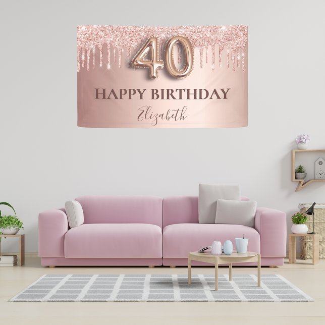 Lona 40 años rosa purpurina oro estilo globo rosa (Subido por el creador)