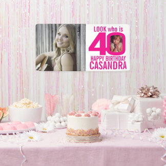 Lona 40 cumpleaños color rosa 40 fotos personalizados p