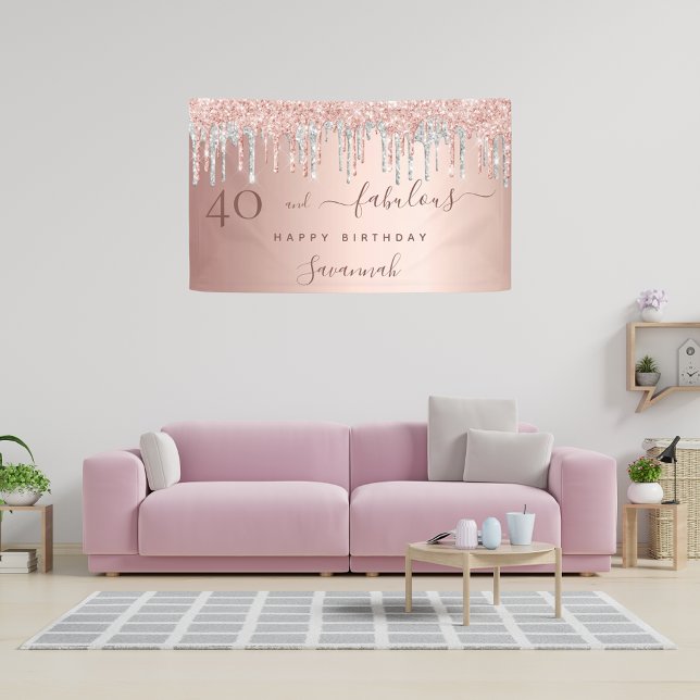 Lona 40 Fabulosas gotas de plata de rosa de cumpleaños (Subido por el creador)