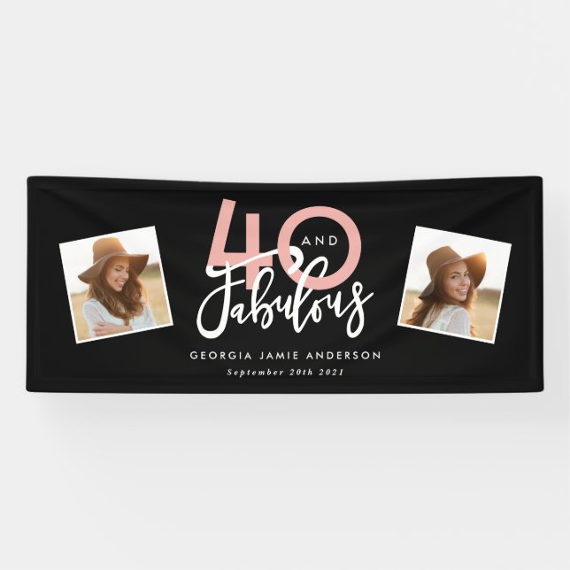 Lona 40 y fabuloso cumpleaños de mujer rosa y menta (Horizontal)