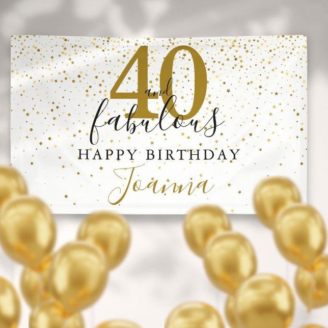 Lona 40 y fabuloso cumpleaños elegante oro y negro (40 and Fabulous Birthday Elegant Gold and Black Banner)