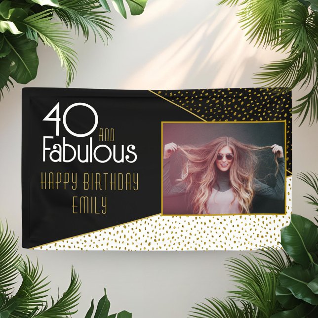 Lona 40 y Fabulous Gold Purpurina Photo 40th Birthday (Subido por el creador)