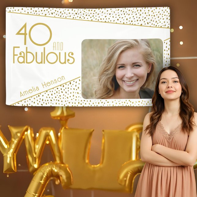 Lona 40 y Fabulous Gold Purpurina Photo 40th Birthday (Subido por el creador)