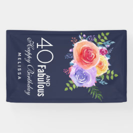 Lona 40 y texto fabuloso - acuarela Cumpleaños floral