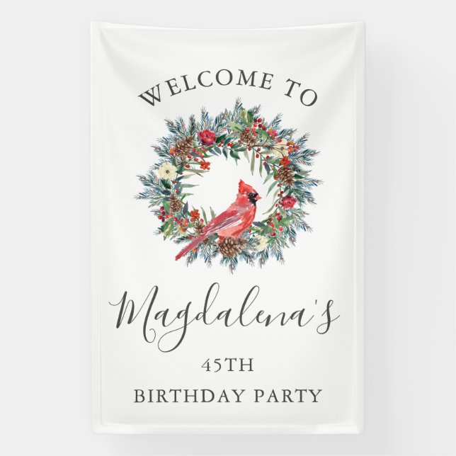 Lona 45th Birthday Banner Red Cardinal Custom Welcome (Vertical)