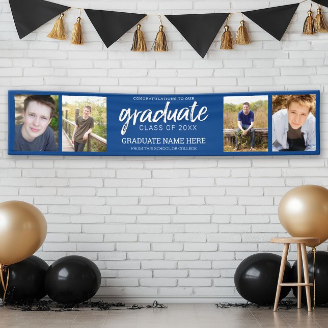 Lona 4 Clase de Graduación Fotográfica de Grad Blue (Custom Graduation Banner)