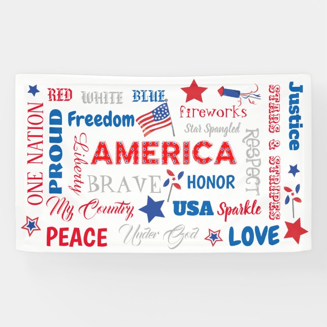 Lona 4 de julio América Estados Unidos Palabras de text (Horizontal)