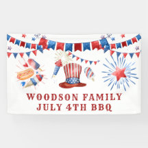 4 de julio Cartel de nombre de familia BBQ