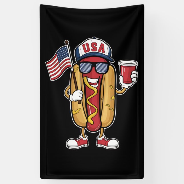 Lona 4 de julio Hotdog Funny Bandera Patriótica de EEUU (Vertical)