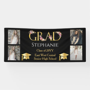 Lona 4 Fotografía Black Gold Floral GRAD Name School