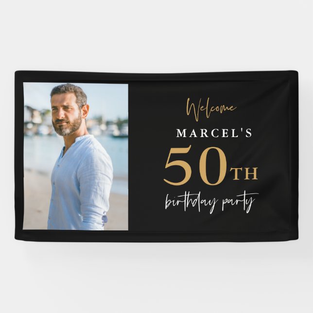 Lona 50.ª Bienvenida a la fiesta de cumpleaños (Horizontal)