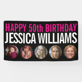 Lona 50.ª festividad blanco negro rosa cinco círculos f